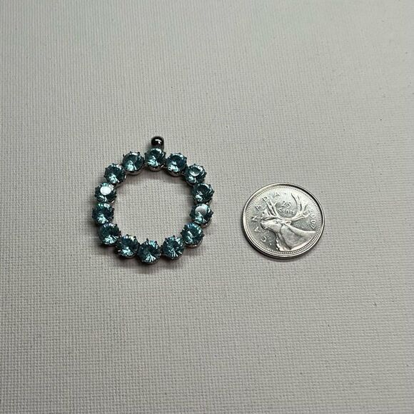 Vintage Silver-Tone Circular Pendant W/ Blue Rhinestones - Picture 5 of 5